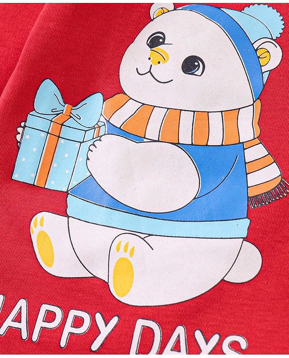 Babyhug 100% Cotton Full Sleeves Front Open Jhablas With Stripes & Bear Print Pack of 3 - Red & Blue