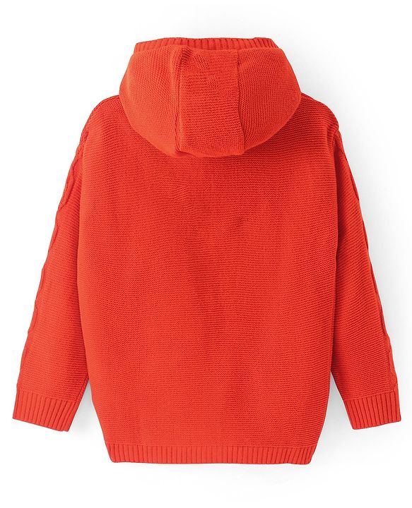 Pine Kids Knit Full Sleeves Hooded Front Open Solid Sweater - Red