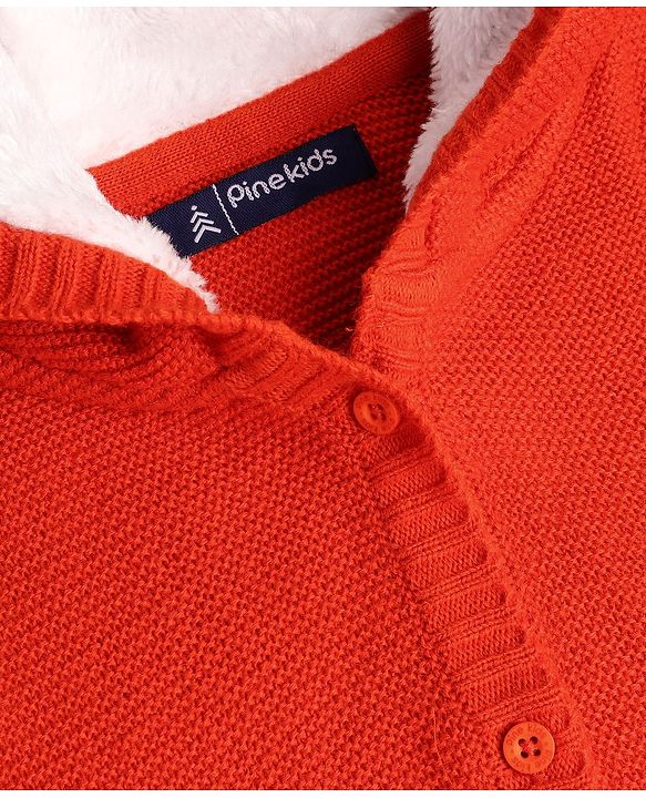 Pine Kids Knit Full Sleeves Hooded Front Open Solid Sweater - Red