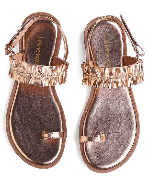 Pine Kids Velcro Closure Sandals With Glossy Finish - Rose Gold