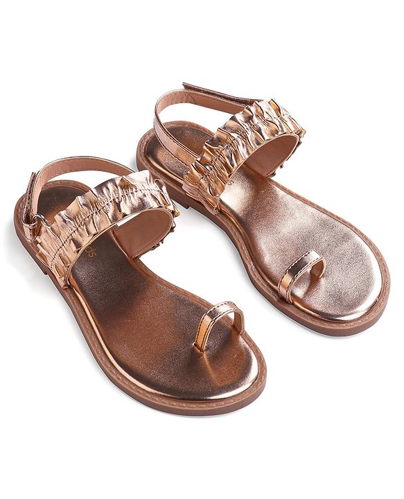 Pine Kids Velcro Closure Sandals With Glossy Finish - Rose Gold