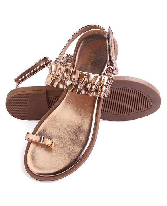 Pine Kids Velcro Closure Sandals With Glossy Finish - Rose Gold