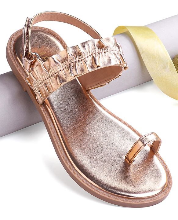 Pine Kids Velcro Closure Sandals With Glossy Finish - Rose Gold