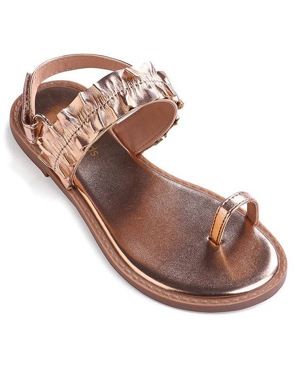 Pine Kids Velcro Closure Sandals With Glossy Finish - Rose Gold