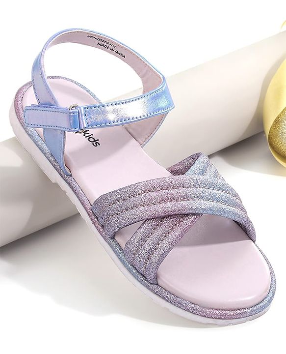 Pine Kids Velcro Closer Sandals with Glitter Detailing - Light Blue