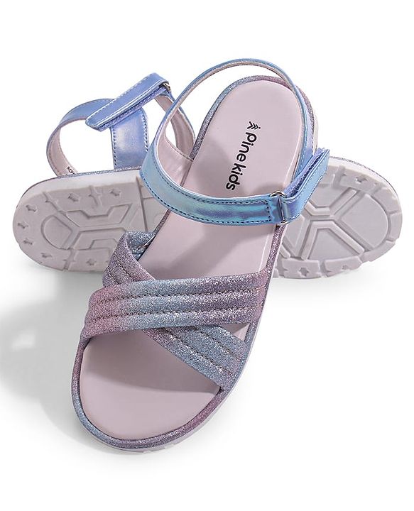 Pine Kids Velcro Closer Sandals with Glitter Detailing - Light Blue