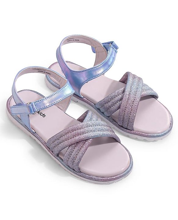 Pine Kids Velcro Closer Sandals with Glitter Detailing - Light Blue