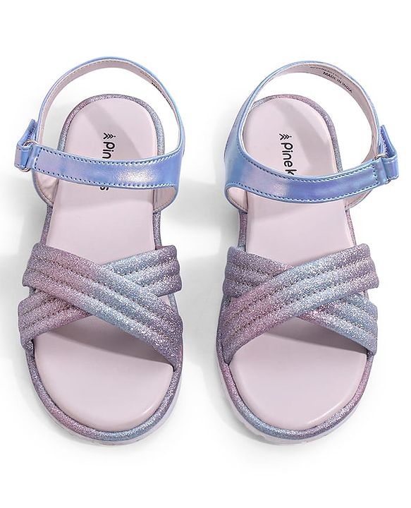 Pine Kids Velcro Closer Sandals with Glitter Detailing - Light Blue