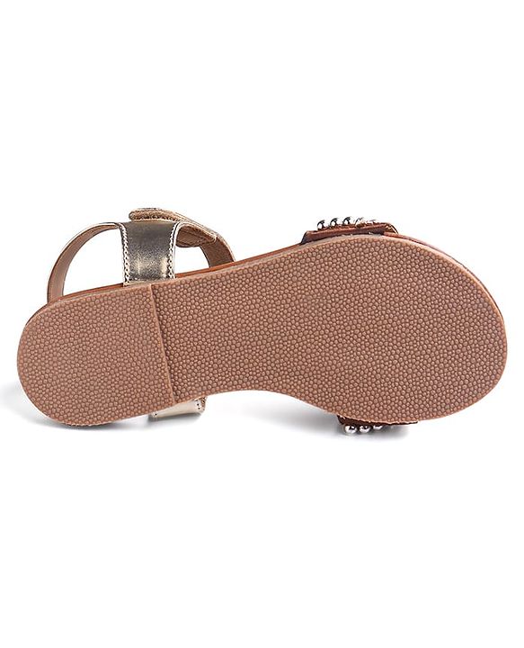 Pine Kids Velcro Closure Sandals With Lace & Beads Design - Golden