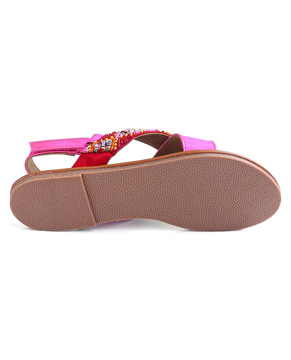 Pine Kids Velcro Closure Sandals with Beads Design - Fuchsia