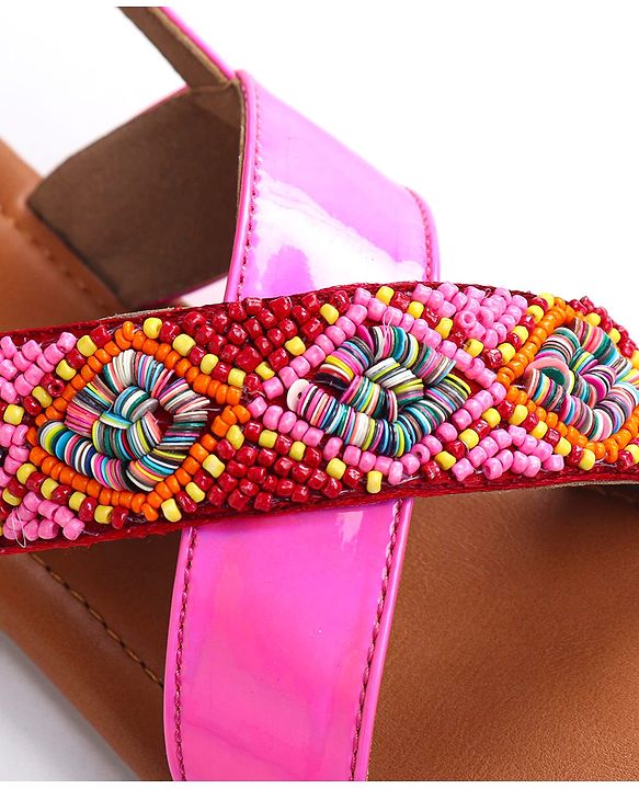 Pine Kids Velcro Closure Sandals with Beads Design - Fuchsia