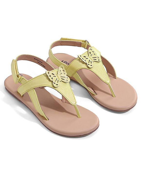 Pine Kids Sandals with Velcro Closure & Butterfly Applique - Yellow