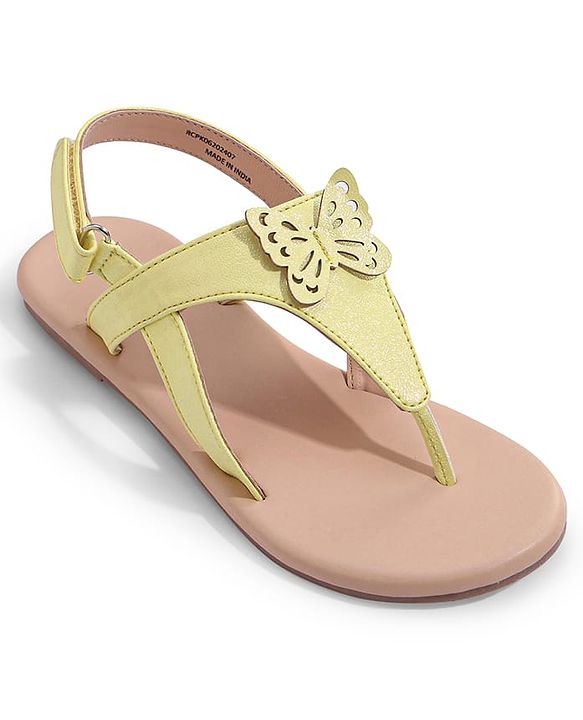 Pine Kids Sandals with Velcro Closure & Butterfly Applique - Yellow