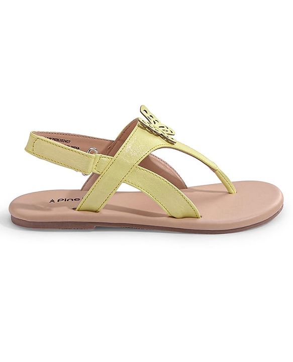 Pine Kids Sandals with Velcro Closure & Butterfly Applique - Yellow