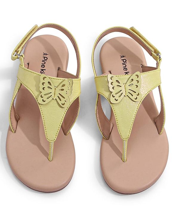 Pine Kids Sandals with Velcro Closure & Butterfly Applique - Yellow