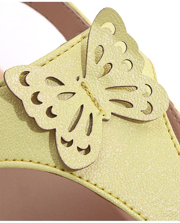 Pine Kids Sandals with Velcro Closure & Butterfly Applique - Yellow
