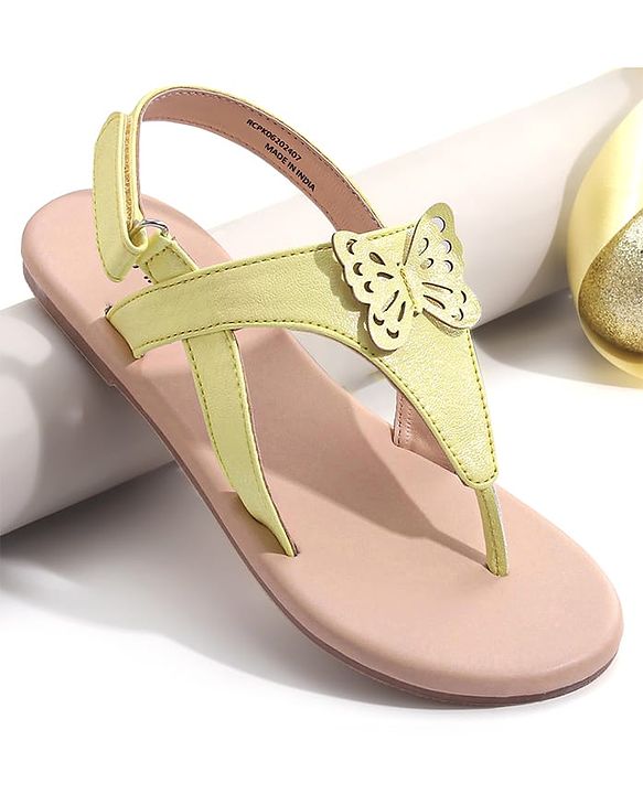 Pine Kids Sandals with Velcro Closure & Butterfly Applique - Yellow