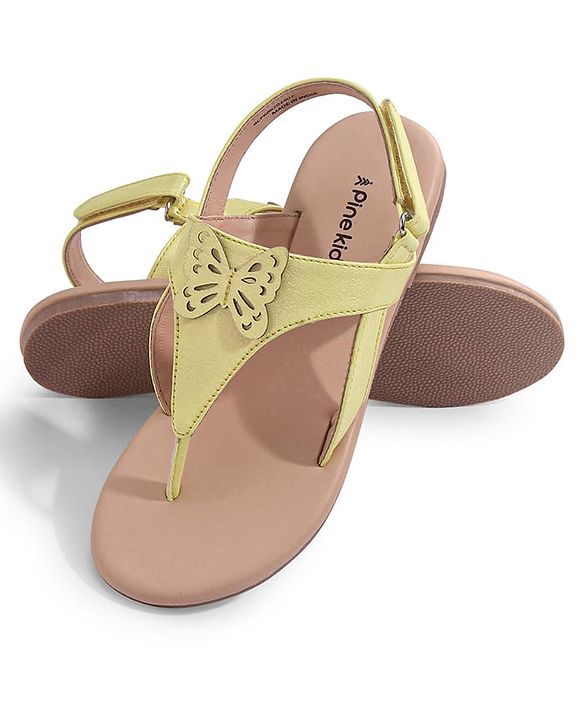 Pine Kids Sandals with Velcro Closure & Butterfly Applique - Yellow