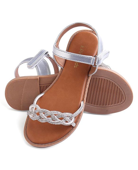 Pine Kids Velcro Closure Sandals with Rhinestones Detailing - Silver