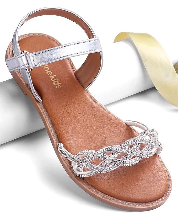 Pine Kids Velcro Closure Sandals with Rhinestones Detailing - Silver