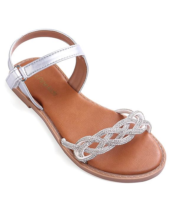 Pine Kids Velcro Closure Sandals with Rhinestones Detailing - Silver