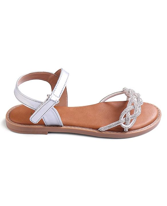 Pine Kids Velcro Closure Sandals with Rhinestones Detailing - Silver