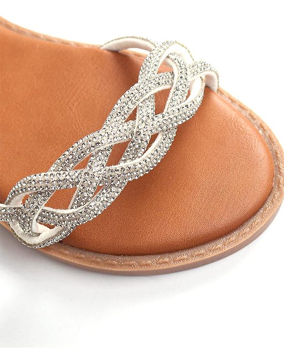 Pine Kids Velcro Closure Sandals with Rhinestones Detailing - Silver