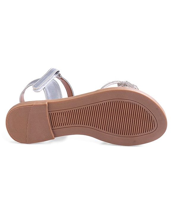 Pine Kids Velcro Closure Sandals with Rhinestones Detailing - Silver
