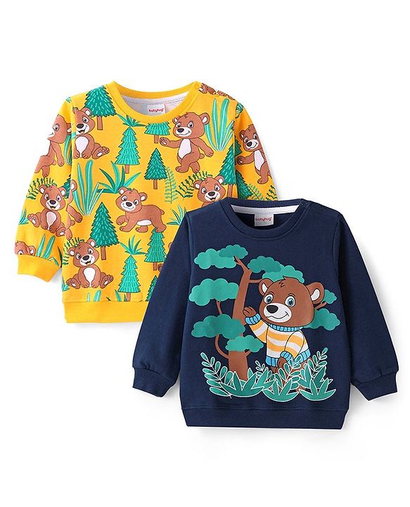 Babyhug Knit Full Sleeves Sweatshirt With Bear Graphics Pack of 2 - Multicolour