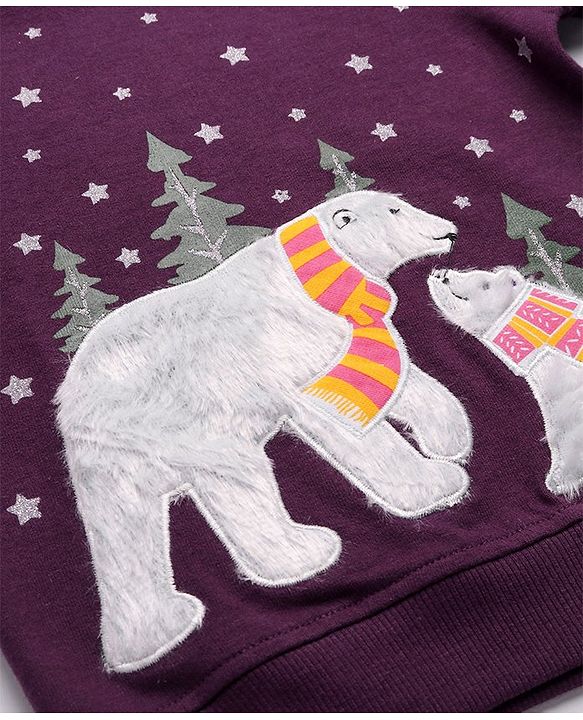 Babyhug Cotton Knit Full Sleeves Sweatshirts With Snow Bear Design - Purple