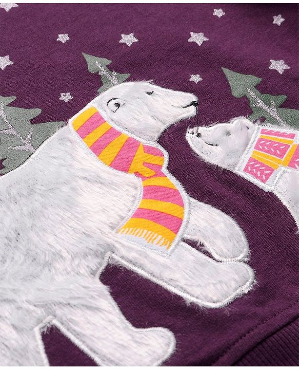 Babyhug Cotton Knit Full Sleeves Sweatshirts With Snow Bear Design - Purple