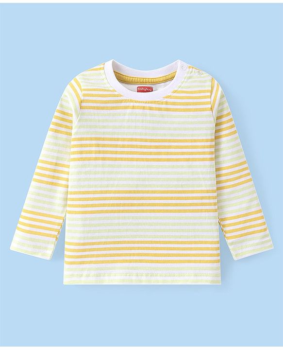 Babyhug Cotton Knit Full Sleeves T-Shirts with Striped Lion & Giraffe Print Pack of 3 - Green & White