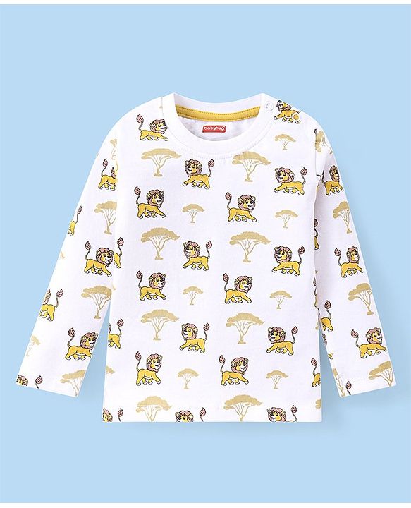 Babyhug Cotton Knit Full Sleeves T-Shirts with Striped Lion & Giraffe Print Pack of 3 - Green & White