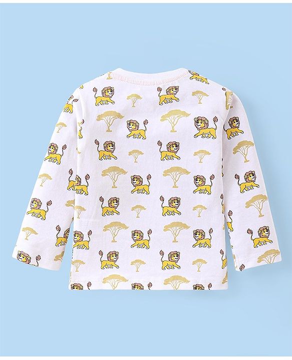 Babyhug Cotton Knit Full Sleeves T-Shirts with Striped Lion & Giraffe Print Pack of 3 - Green & White
