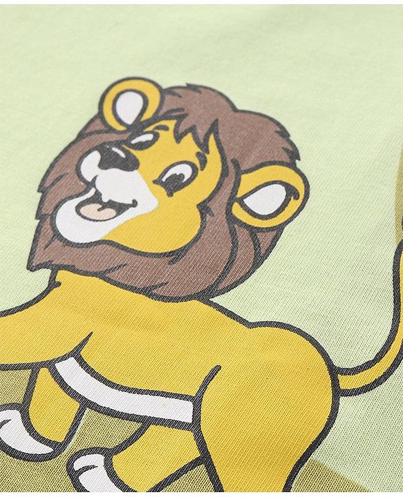 Babyhug Cotton Knit Full Sleeves T-Shirts with Striped Lion & Giraffe Print Pack of 3 - Green & White