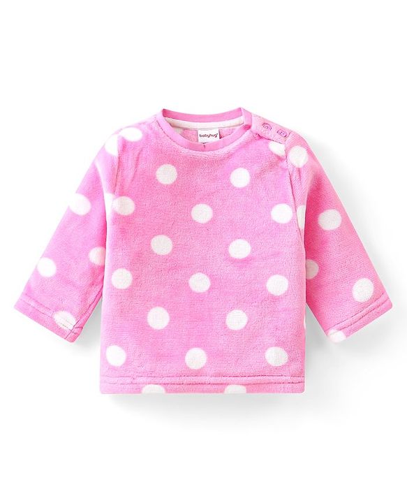 Babyhug Full Sleeves Winter Wear Co-Ord Set With Polka Dots Print - Pink