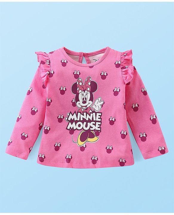 Babyhug Disney Single Jersey Frill Sleeves Top with Minnie Mouse Print Pack of 3 - Green Pink & White