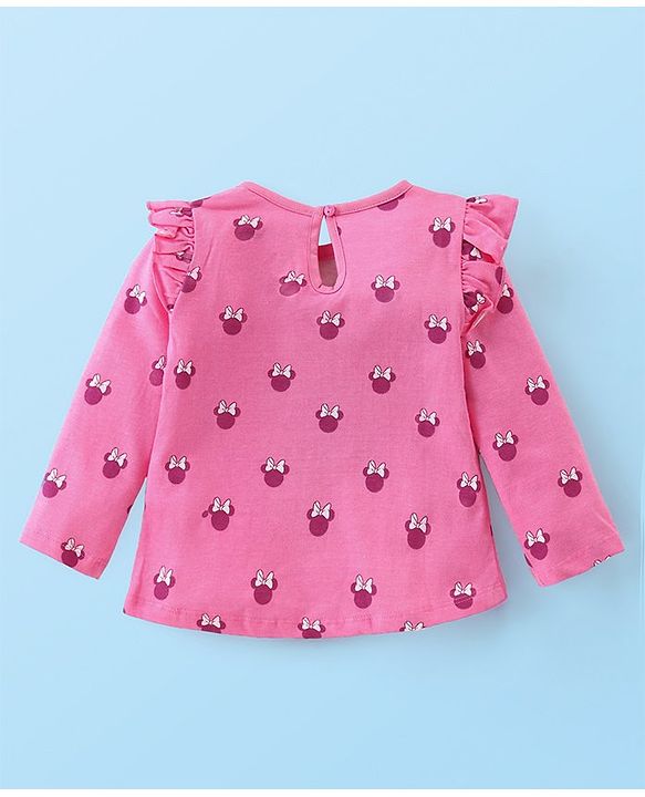 Babyhug Disney Single Jersey Frill Sleeves Top with Minnie Mouse Print Pack of 3 - Green Pink & White