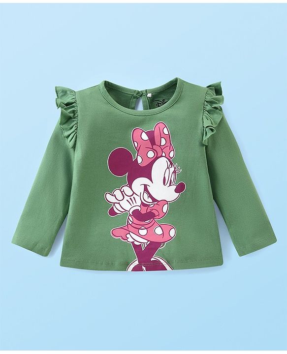 Babyhug Disney Single Jersey Frill Sleeves Top with Minnie Mouse Print Pack of 3 - Green Pink & White