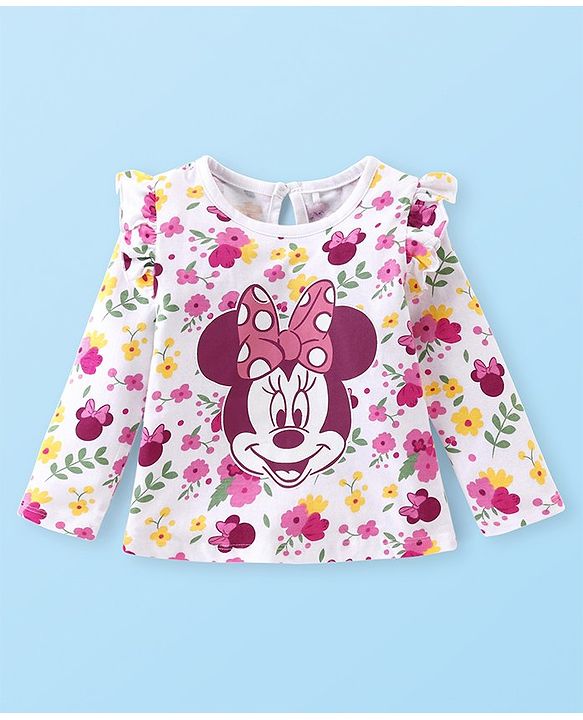 Babyhug Disney Single Jersey Frill Sleeves Top with Minnie Mouse Print Pack of 3 - Green Pink & White