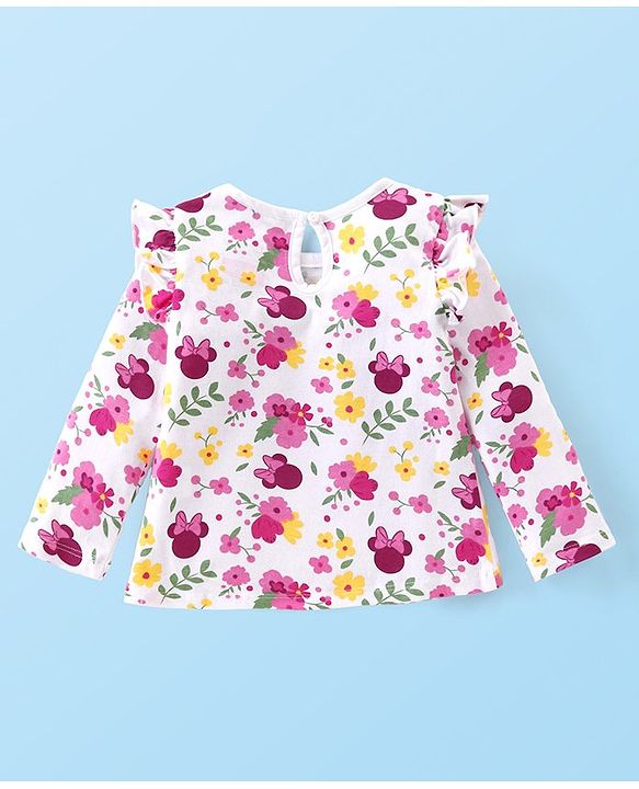 Babyhug Disney Single Jersey Frill Sleeves Top with Minnie Mouse Print Pack of 3 - Green Pink & White