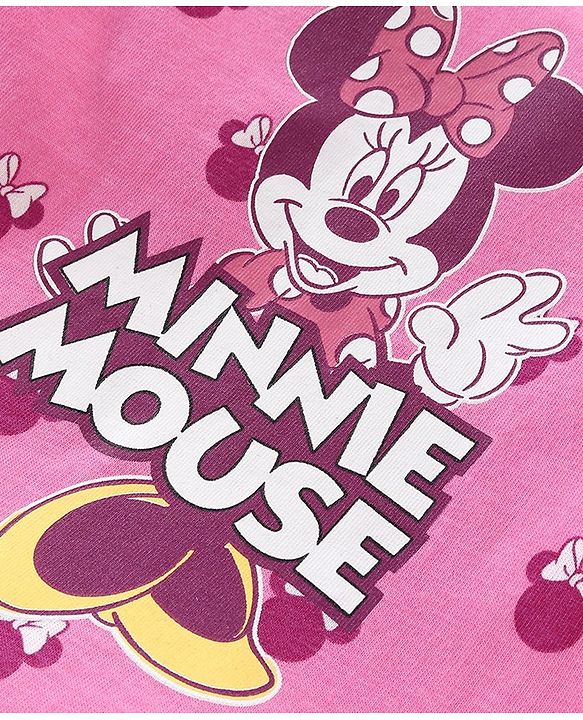 Babyhug Disney Single Jersey Frill Sleeves Top with Minnie Mouse Print Pack of 3 - Green Pink & White