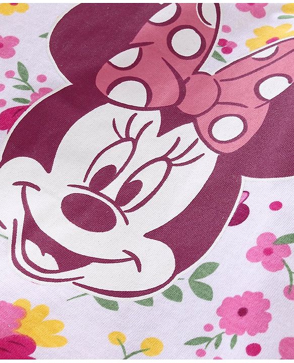 Babyhug Disney Single Jersey Frill Sleeves Top with Minnie Mouse Print Pack of 3 - Green Pink & White