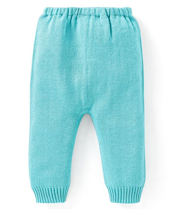 Babyhug Knitted Full Sleeves Front Open Sweater Set With Heart Design - Aqua Blue