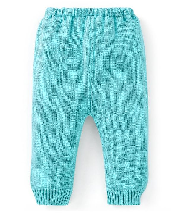 Babyhug Knitted Full Sleeves Front Open Sweater Set With Heart Design - Aqua Blue
