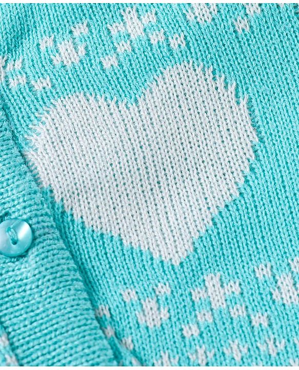 Babyhug Knitted Full Sleeves Front Open Sweater Set With Heart Design - Aqua Blue
