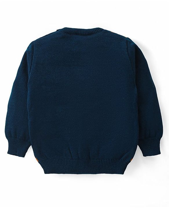Babyhug Knitted Full Sleeves Sweater Set with Argyle Design - Navy Blue