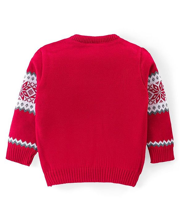 Babyhug Knitted Full Sleeves Pullover Sweater & Pant Set With Aztec Design - Red
