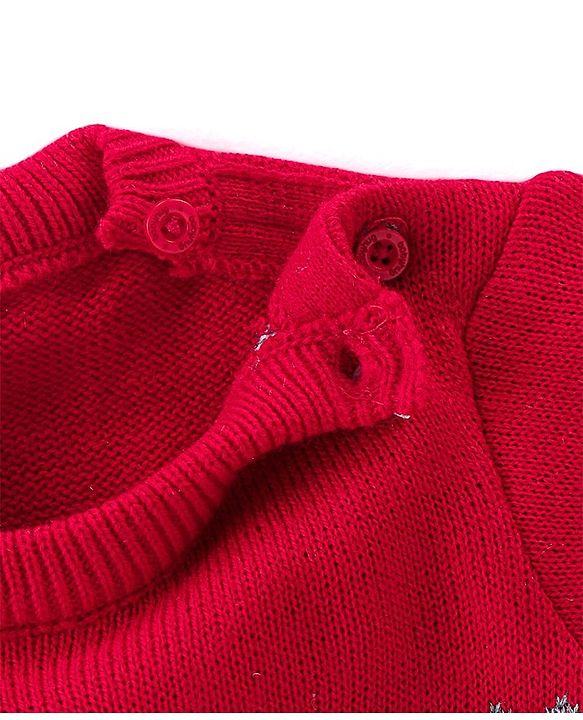Babyhug Knitted Full Sleeves Pullover Sweater & Pant Set With Aztec Design - Red