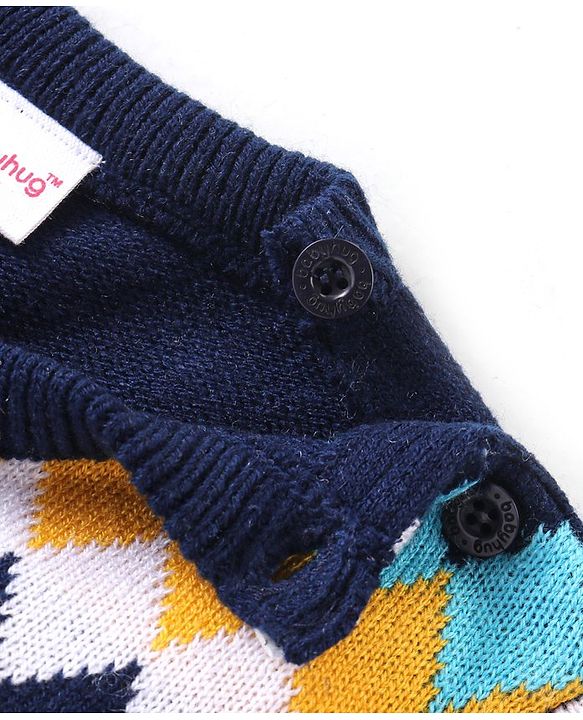 Babyhug Knitted Full Sleeves Pullover Sweater with Chevron Design - Navy Blue